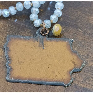 Light‎ Gray Tone Knotted Faceted Bead Slate State Iowa Necklace Womens Jewelry